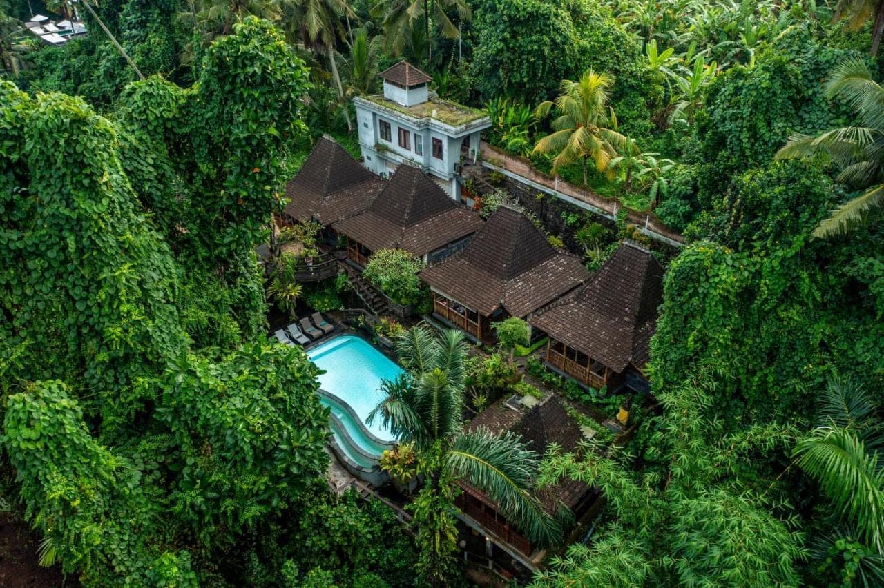 an aerial view of a resort in the jungle at Parvati Retreat Villas in Ubud