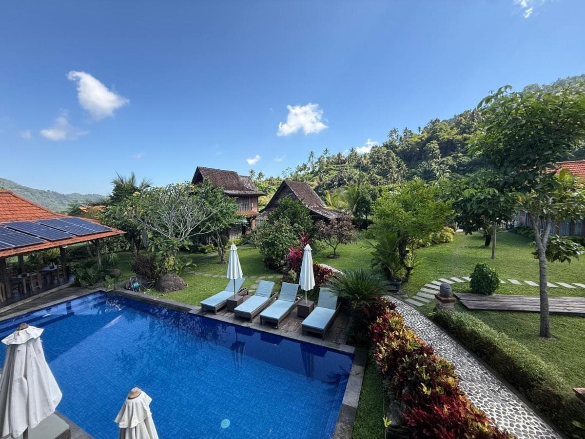 an image of a swimming pool at a resort at Kubu Sakian Villa and Restaurant Sidemen in Sidemen