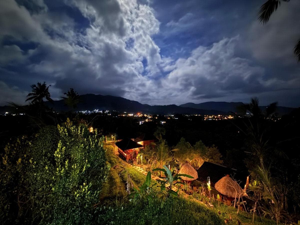 a view of a city at night at Villas Ume Sedani in Sidemen