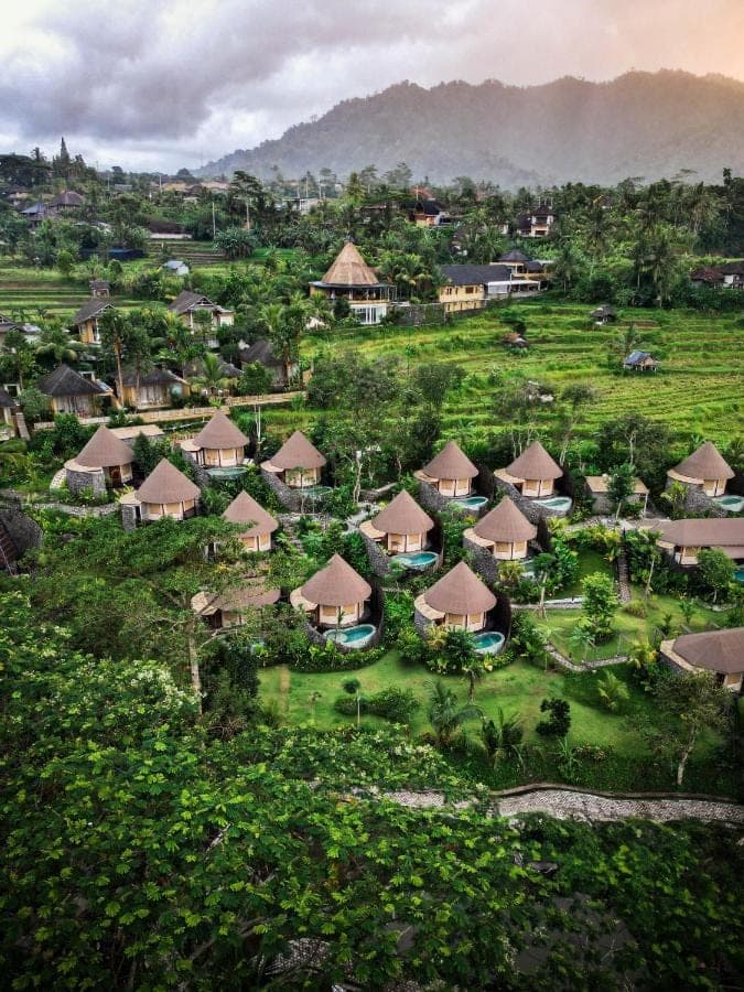 an aerial view of a resort at Wapa di Ume Sidemen in Sidemen