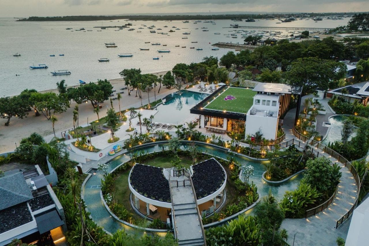 an aerial view of the water park at the resort at Sumitra Luxury Villas &amp; Resort by Pramana in Sanur