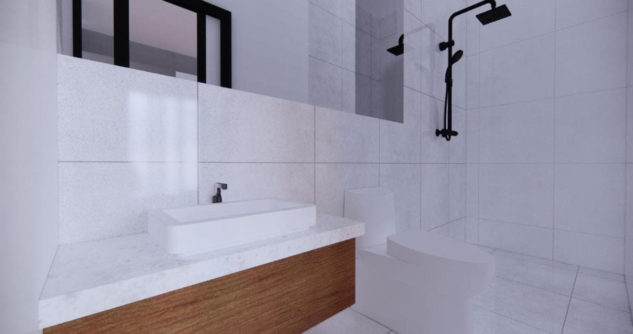a white bathroom with a sink and a shower at Uger House Seminyak in Seminyak