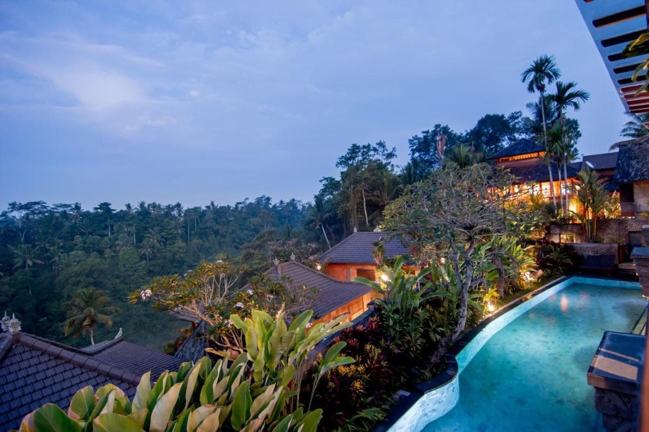 an aerial view of a villa with a swimming pool at Ulun Ubud Resort &amp; Spa in Ubud