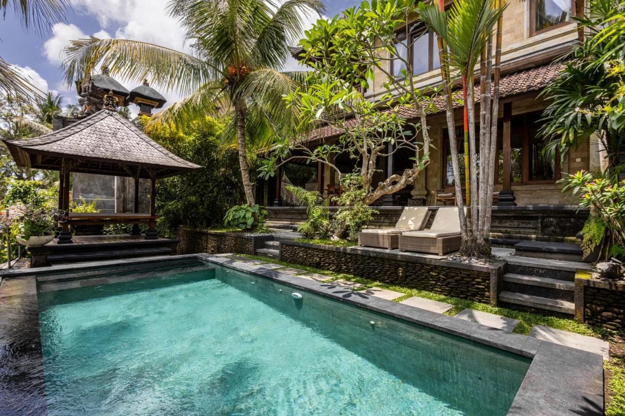 an image of a swimming pool in front of a house at beautiful villa - ricefield view - private pool in Ubud