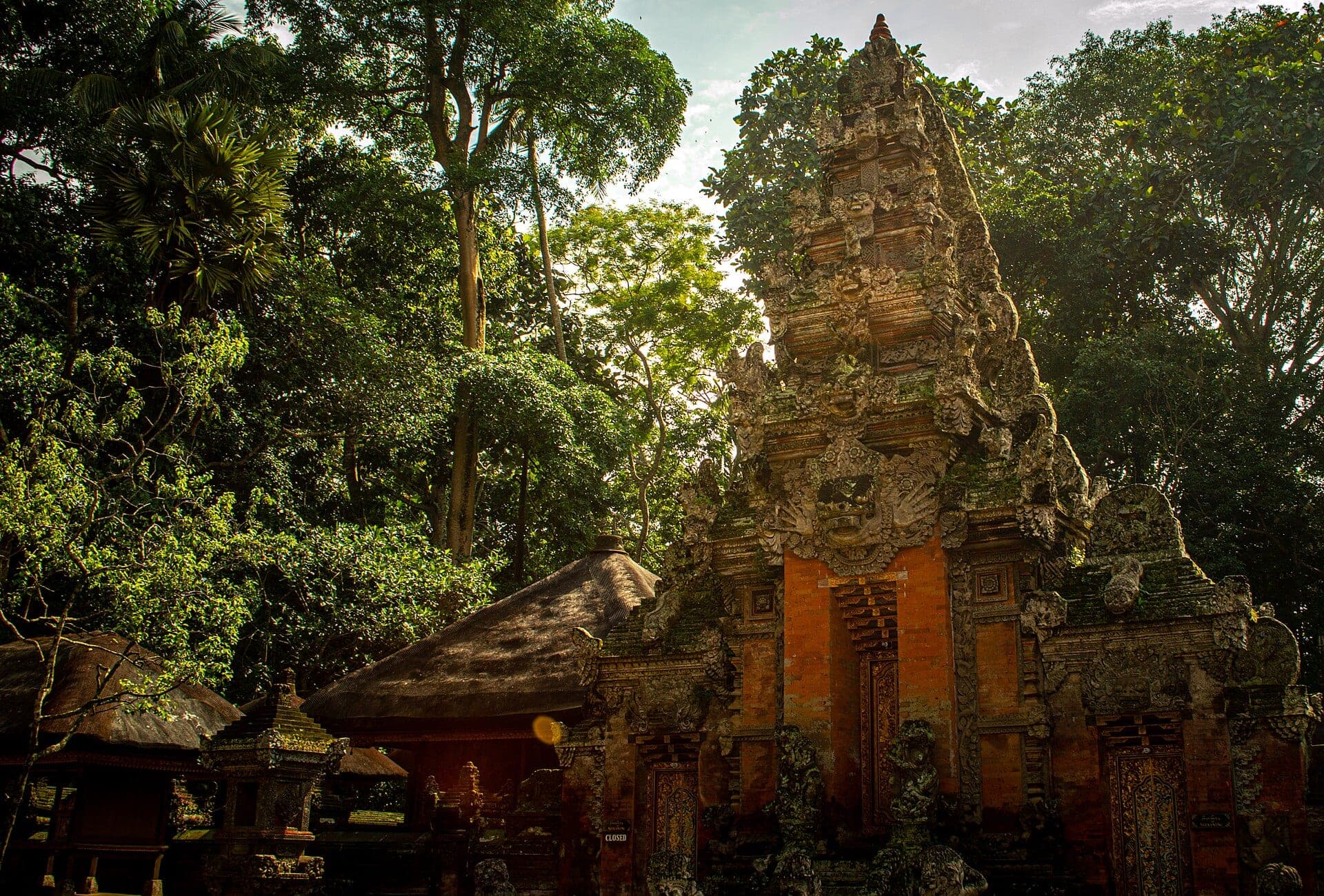 Pura Dalem Agung Padangtegal temple, wide view of the main Balinese temple