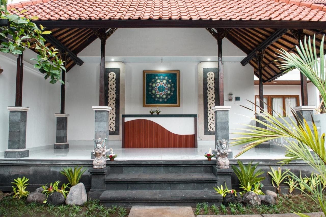 a view of the front of a church with a stage at Siboghana retreat in Ubud