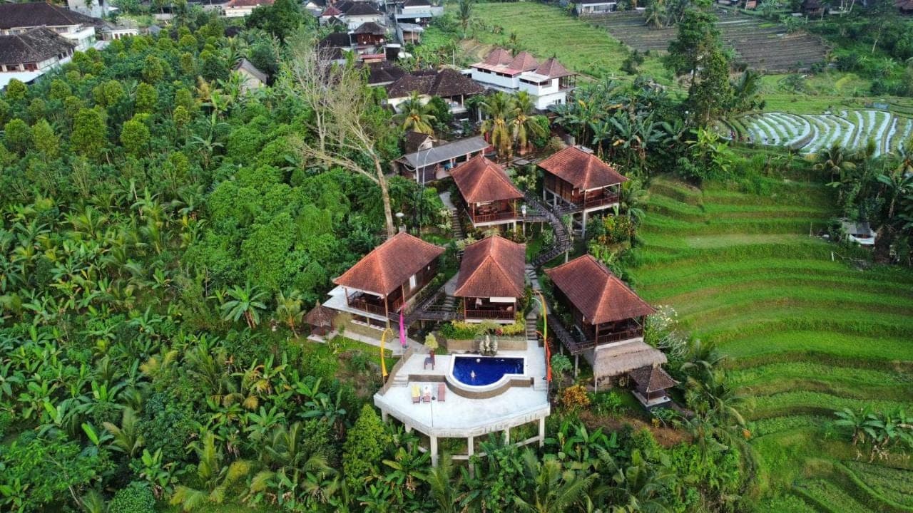 an aerial view of a resort in the jungle at Beji Ayu Villas Sidemen in Sidemen