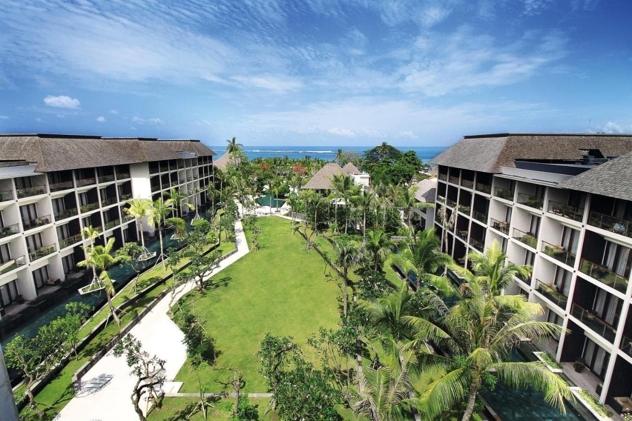 an aerial view of the courtyard of a resort at The Anvaya Beach Resort Bali in Kuta
