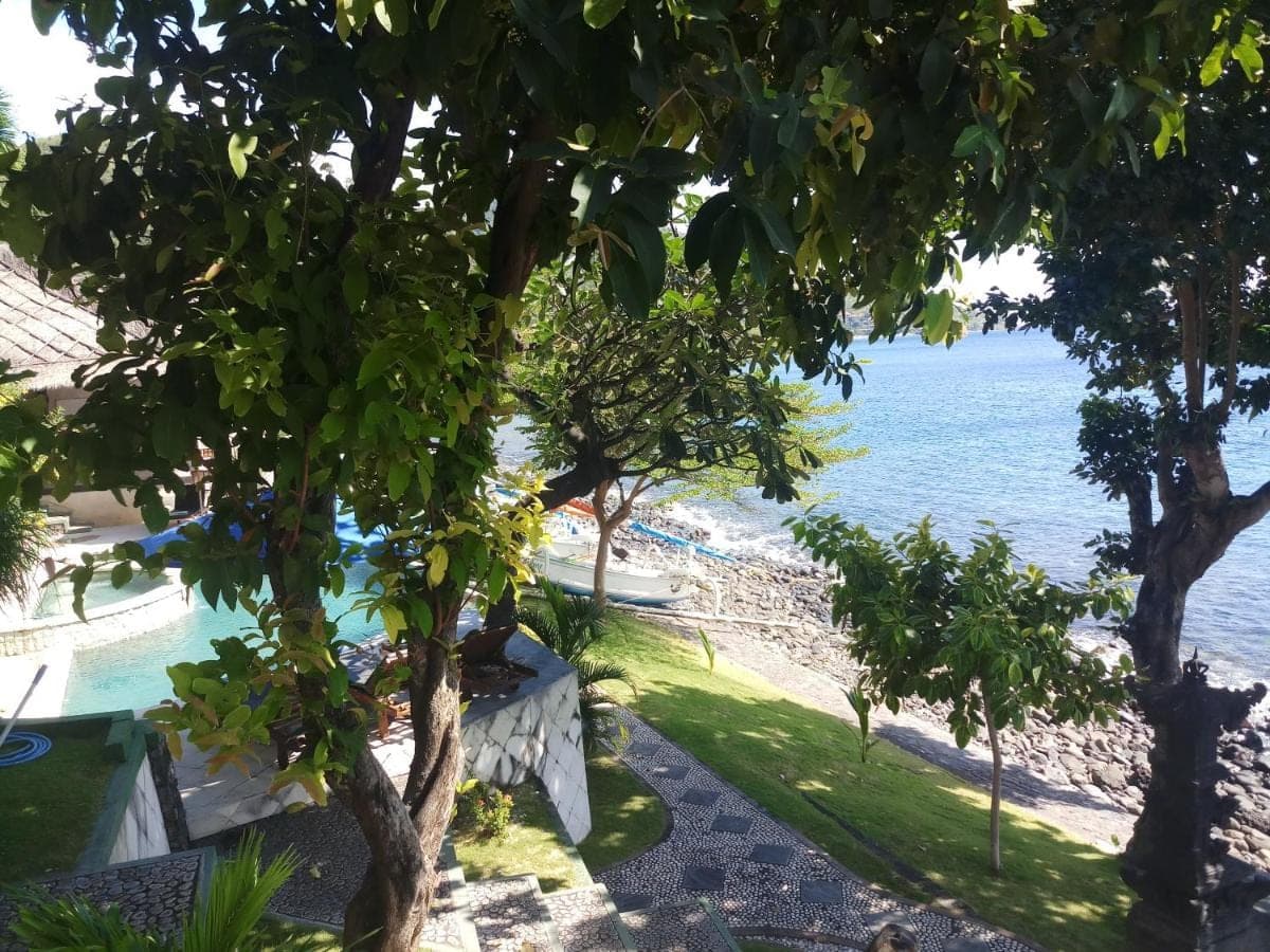 a view of the beach from the resort at Amed Santorini Villa in Amed