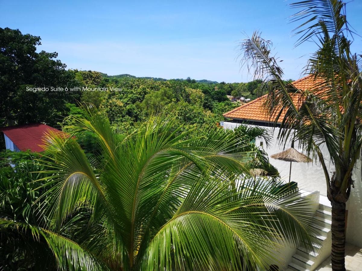 a palm tree in front of a building and a house at Segredo Uluwatu in Uluwatu